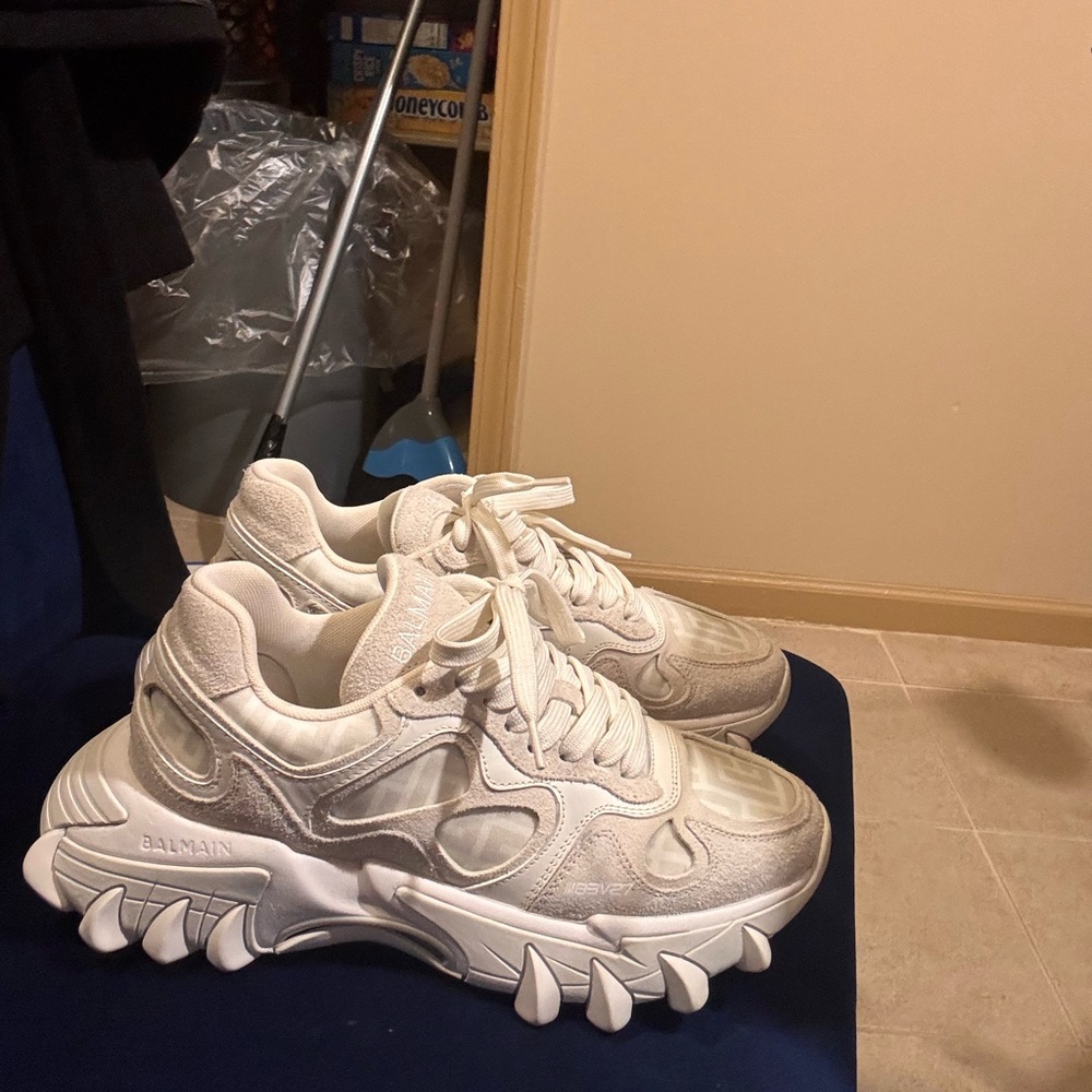 Balmain Women’s Cream-White Chunky Lace-Up Sneakers